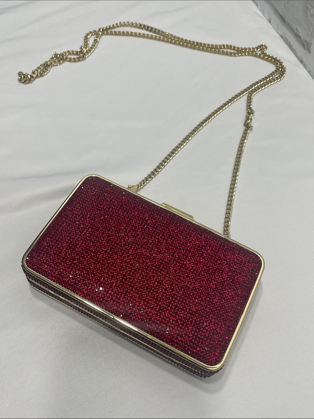 Michael Kors Elsie Crystal Evening Box Clutch & Shoulder Bag in Red Women’s 4x6”